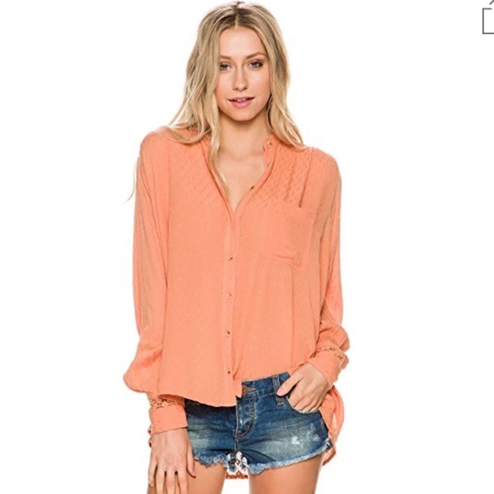 Free People The Best Button Down Top Peach XS NWT - Picture 2 of 4